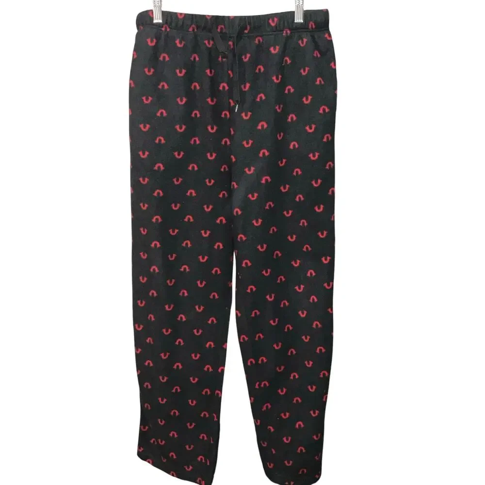 True Religion Red Black Allover Horseshoe Metallic Print Lounge Pajamas Size L